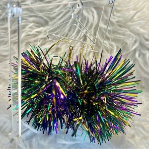 Mardi Gras Metallic Pom Pom Gold Hoop Earrings